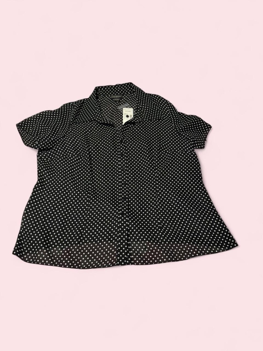 Lane Bryant Black Button-Down Short Sleeve Polka Dot Shirt nwt 18/20W
